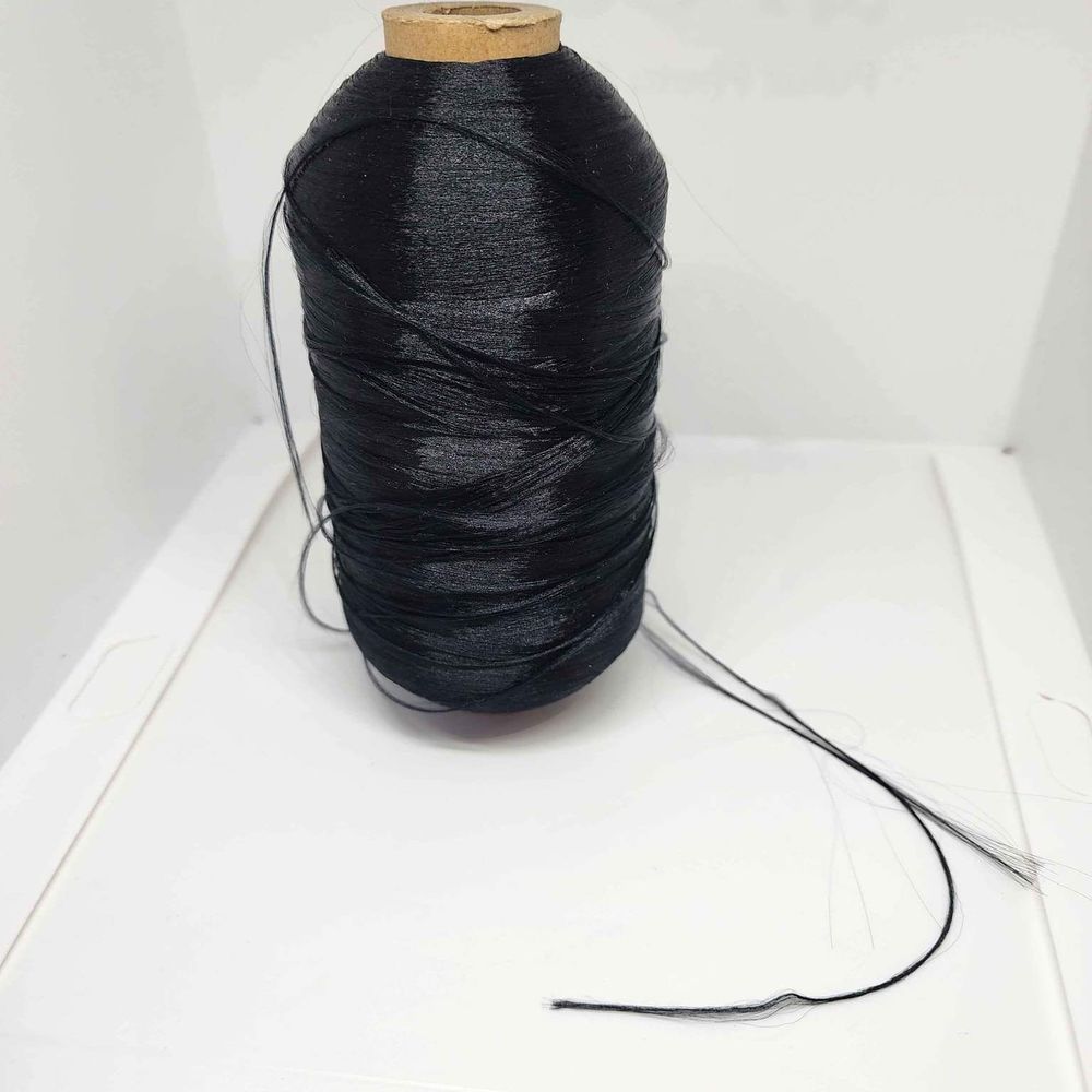 Vintage Black Thread Silky 5" Tall Large Spool Sewing quilting craft
